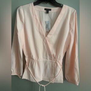 J. Crew Women's 8 NWT Peach V Neck blouse w/ side zipper wrap tie waist